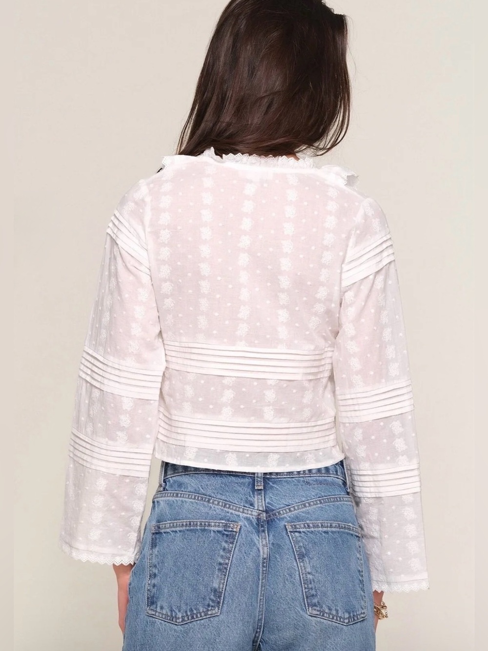 Heartloom | White Romy Button Down Ruffle Top, XS - Picture 3 of 8